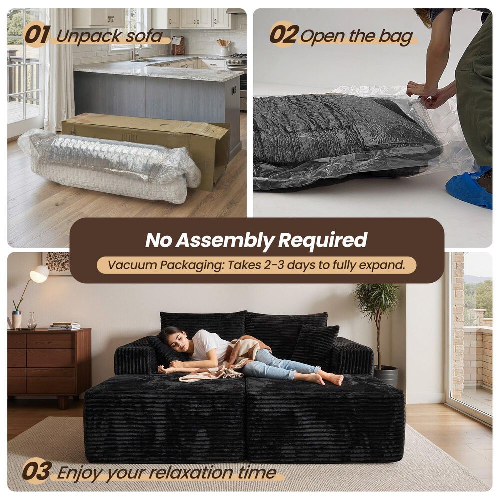 HOMLUX Sectional Sofa, with High Density Foam, Standard Plush Couch in Black, , large