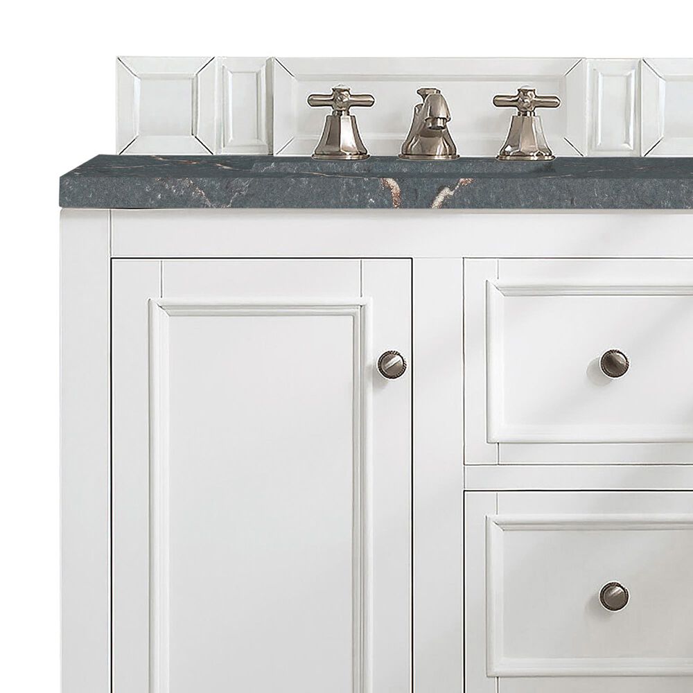 James Martin Vanities De Soto 30" Single Bathroom Vanity in Bright White with 3 cm Parisien Bleu Quartz Top and Rectangular Sink, , large