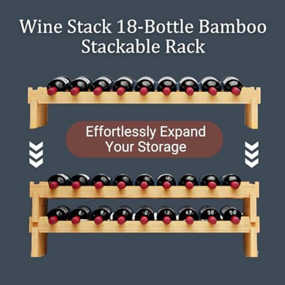 HOMLUX 18-Bottle Bamboo Stackable Modular Wine Rack in Natural, , large