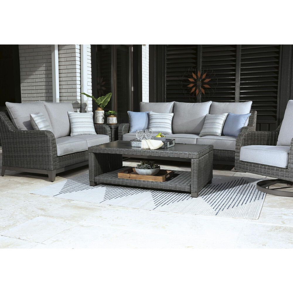 Ashley Elite Park Stationary Patio Loveseat with Cushion in Gray, , large