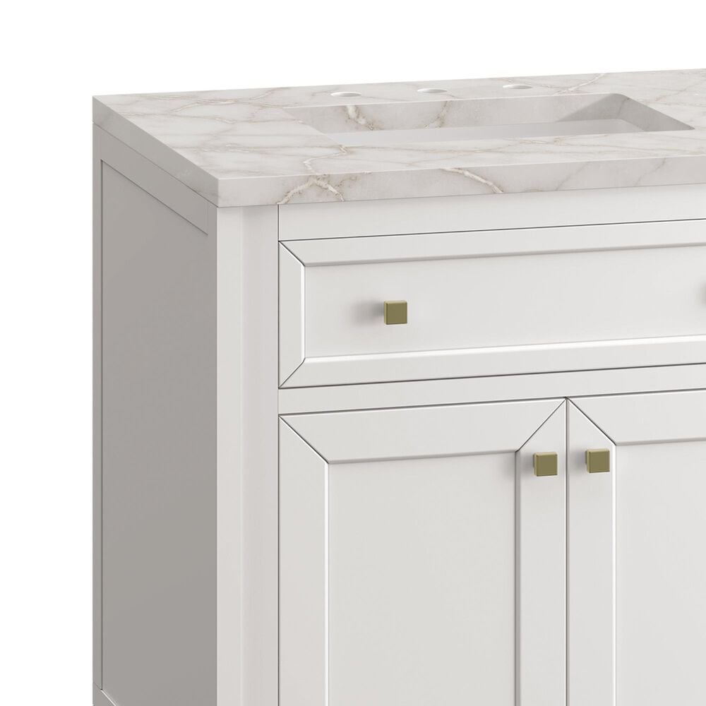 James Martin Vanities Chicago 30&quot; Single Bathroom Vanity in Glossy White with 3 cm Victorian Silver Quartz Top and Rectangular Sink, , large
