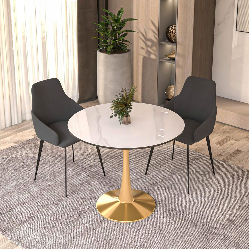 Leisuremod Leisuremod Bristol 31 round dining table Gold base with White Sintered stone Top, , large