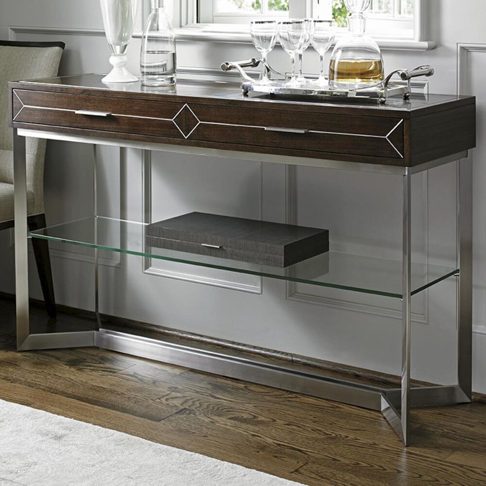 Lexington Furniture Macarthur Park Loring Console in Chrome and Dark Brown, , large