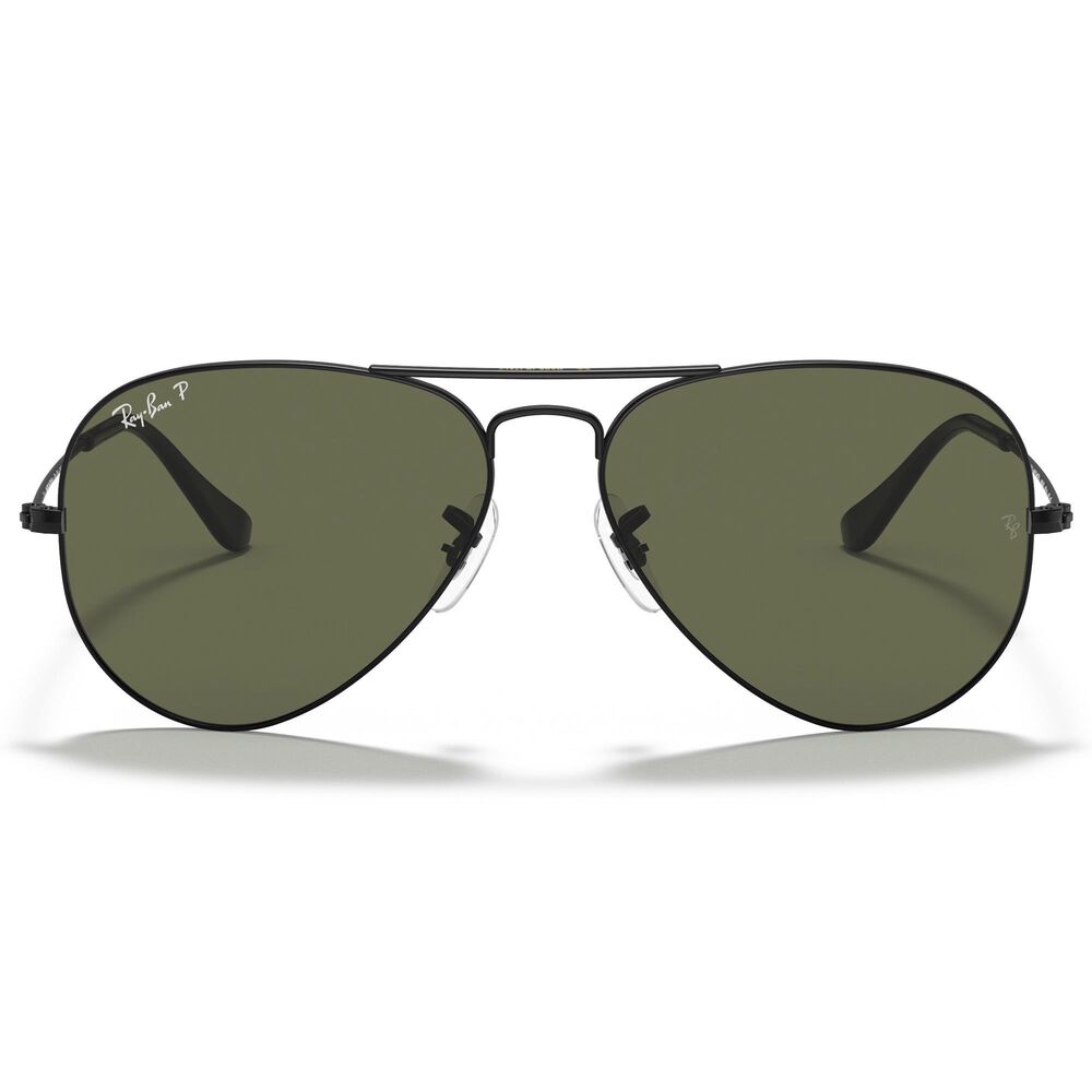 Ray-Ban Aviator Classic Sunglasses with Green Polarized Lenses in Polished Black, , large