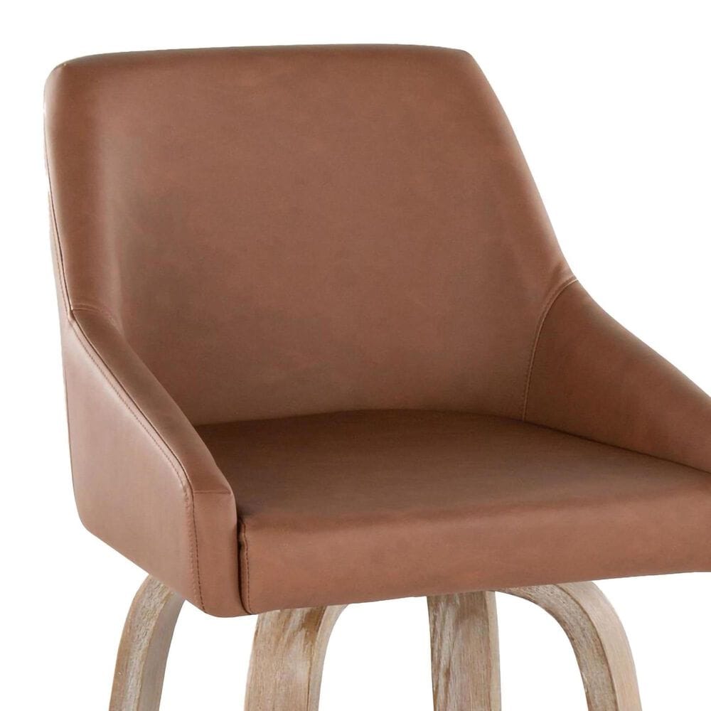 LumiSource Hannah Swivel Counter Stool with Camel Faux Leather Upholstery in Whitewashed and Black (Set of 2), , large