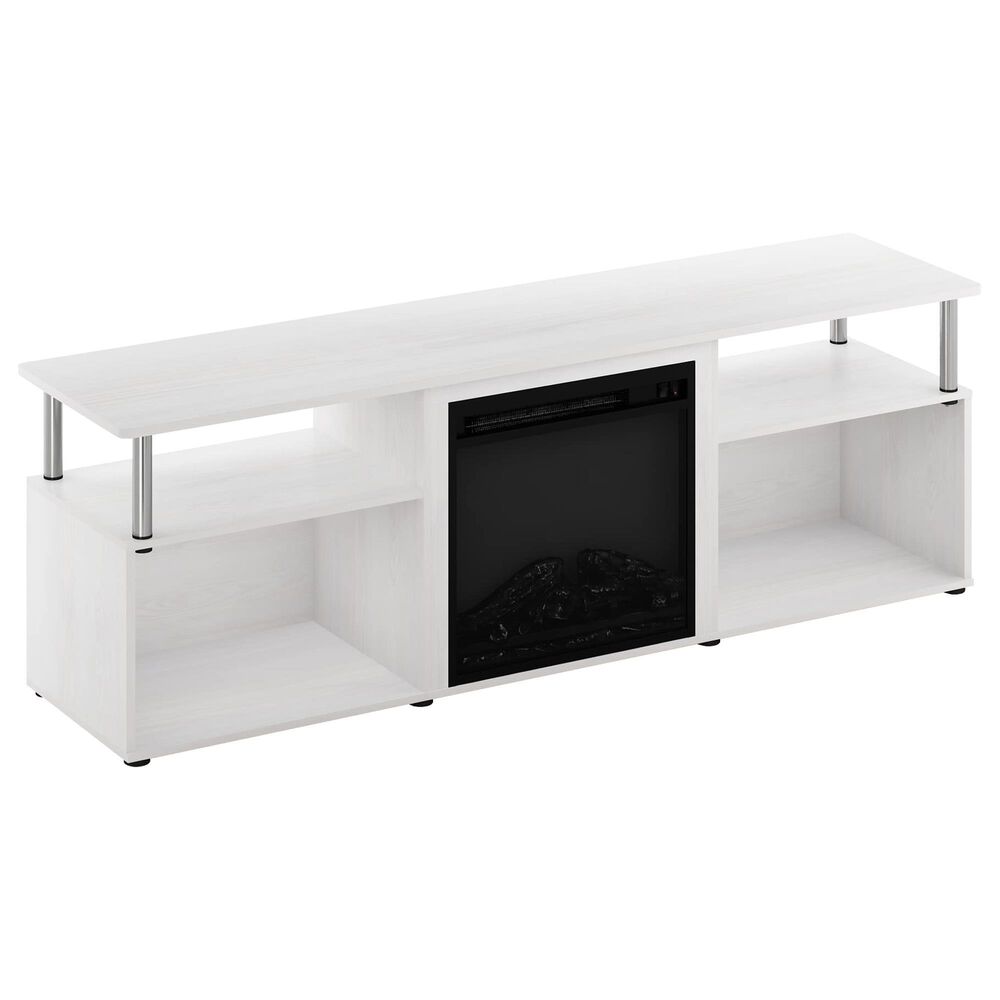 HOMLUX 63" TV Stand with Electric Fireplace in White Oak and Stainless Steel, , large
