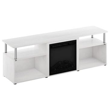 HOMLUX 63" TV Stand with Electric Fireplace in White Oak and Stainless Steel, , large