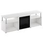 HOMLUX 63" TV Stand with Electric Fireplace in White Oak and Stainless Steel, , large