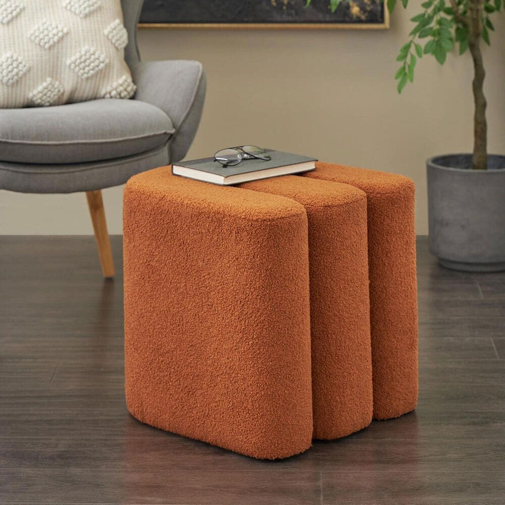 Maple and Jade 18" Boucle Accent Ottoman in Copper, , large