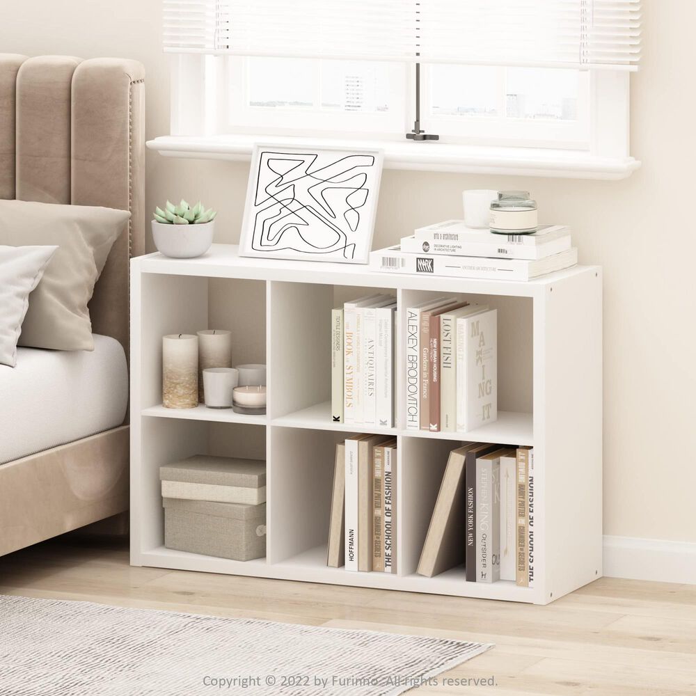 HOMLUX 6-Cube Reversible Open Back Bookshelf in White, , large