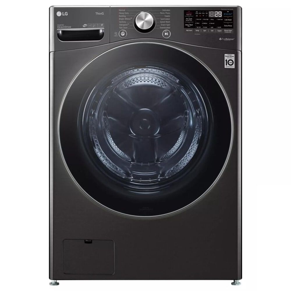 LG 5 Cu. Ft. Front Load Washer and 7.4 Cu. Ft. Gas Dryer Laundry Pair with Pedestals in Black Steel, , large