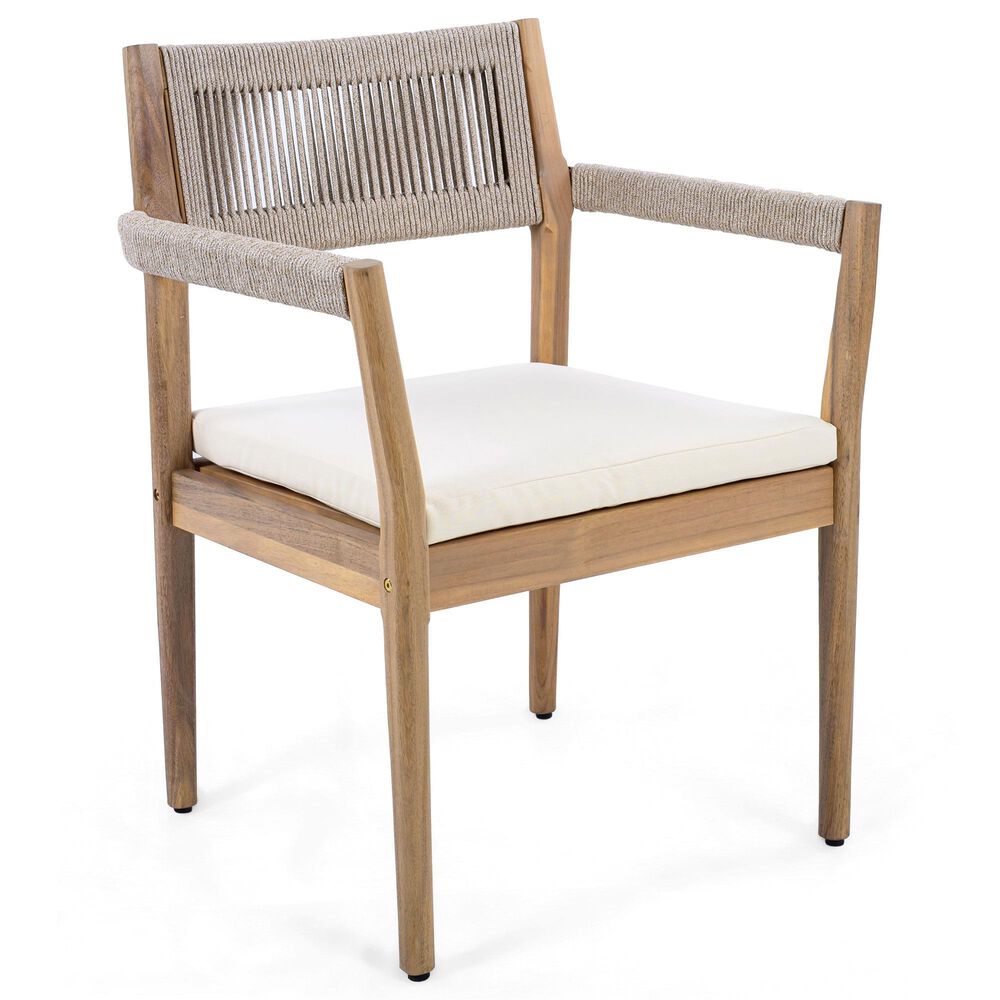 Hearth and Haven 5-Piece Outdoor Dining Set with Cream Cushion in Light Teak, , large