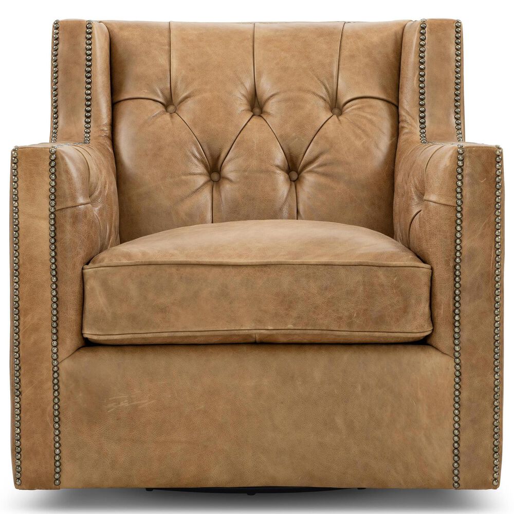 Bernhardt Candace Leather Swivel Chair in Tan, , large