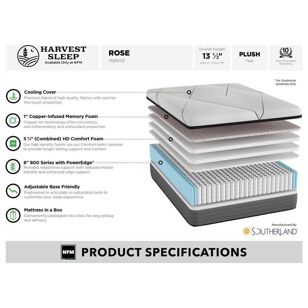 Harvest Sleep Rose Plush Hybrid King Mattress with Low Profile Box Spring, , large