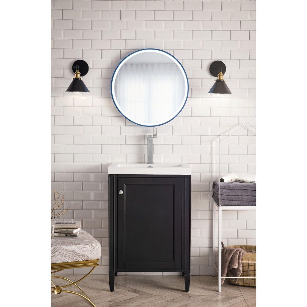 James Martin Vanities Britannia 24&quot; Single Bathroom Vanity in Black Onyx with 3.5 cm White Glossy Resin Top and Rectangular Sink, , large