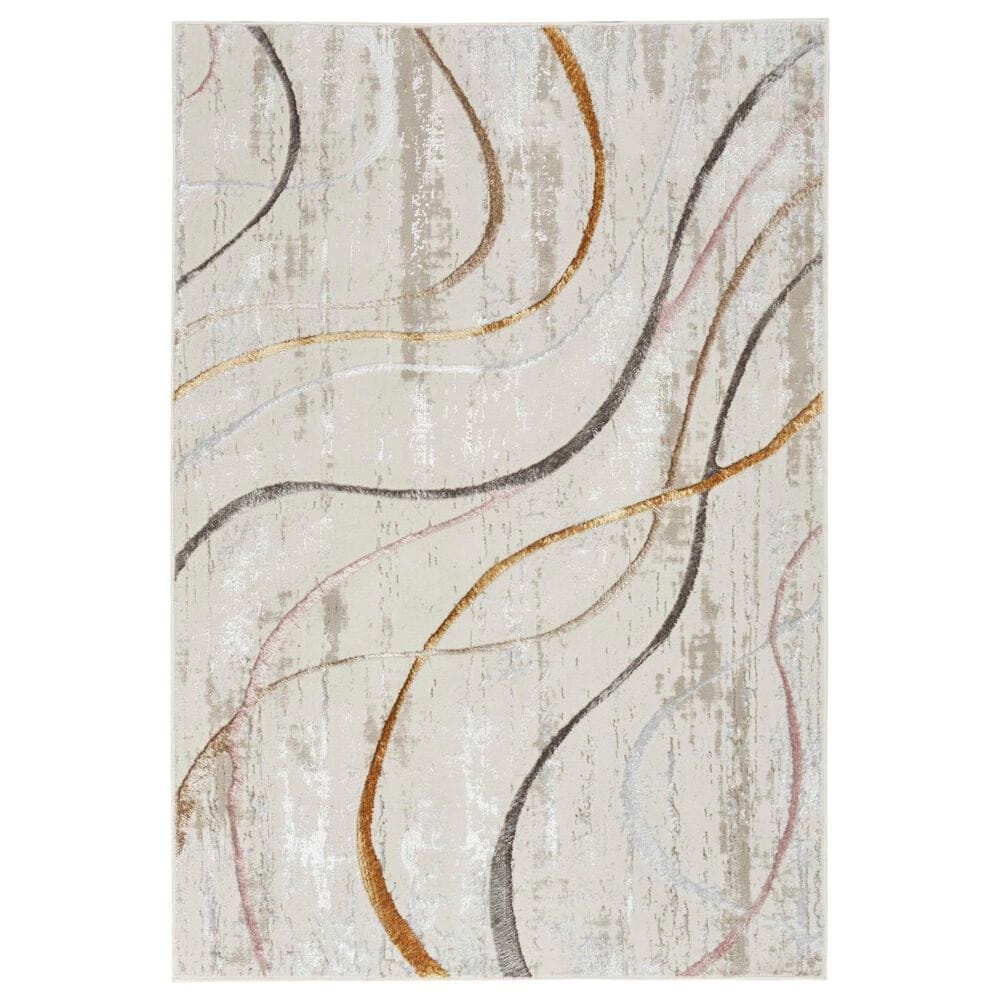 Nourison Glitz 7"10" x 9"10" Ivory, Pink, Gold and Blue Area Rug, , large
