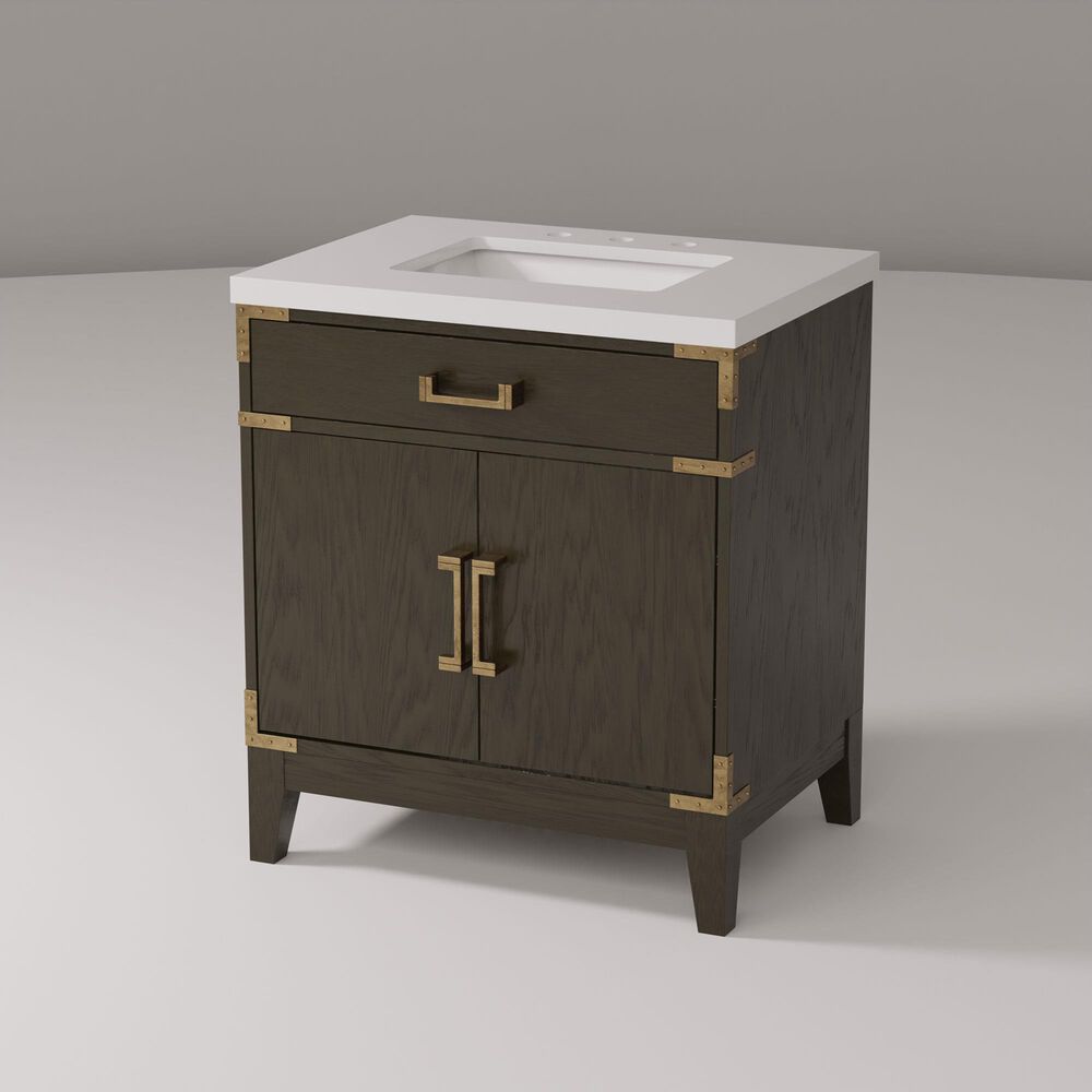Lexora Home Laurel 30&quot; Single Bathroom Vanity in Brown Oak with White Quartz Top and Rectangular Sink, , large