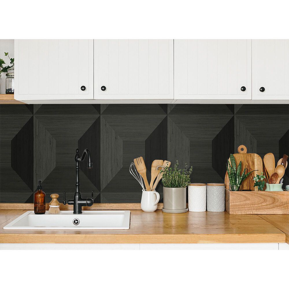 NextWall Quadrant Geo 216&quot; x 27&quot; Peel and Stick Wallpaper in Blacksmith, , large