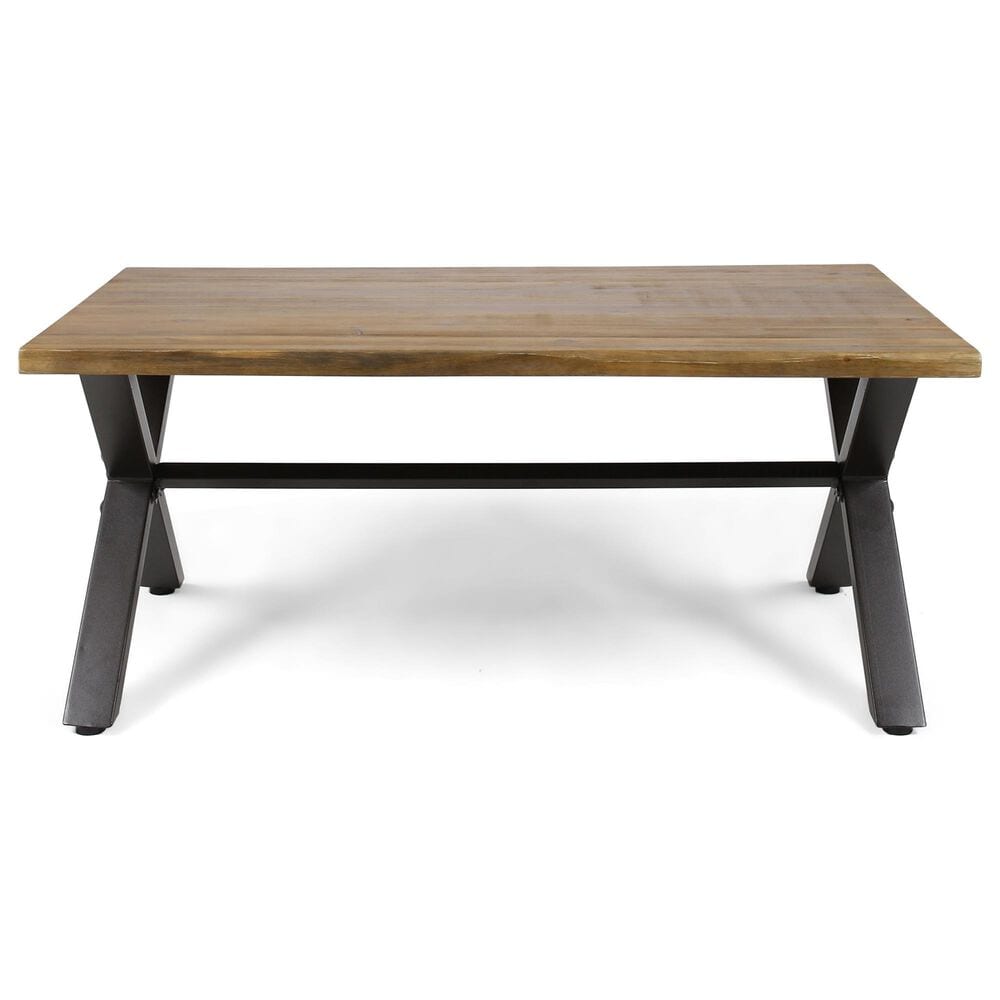 Hearth and Haven Outdoor Coffee Table with Metal X-Frame Base in Brown and Black, , large