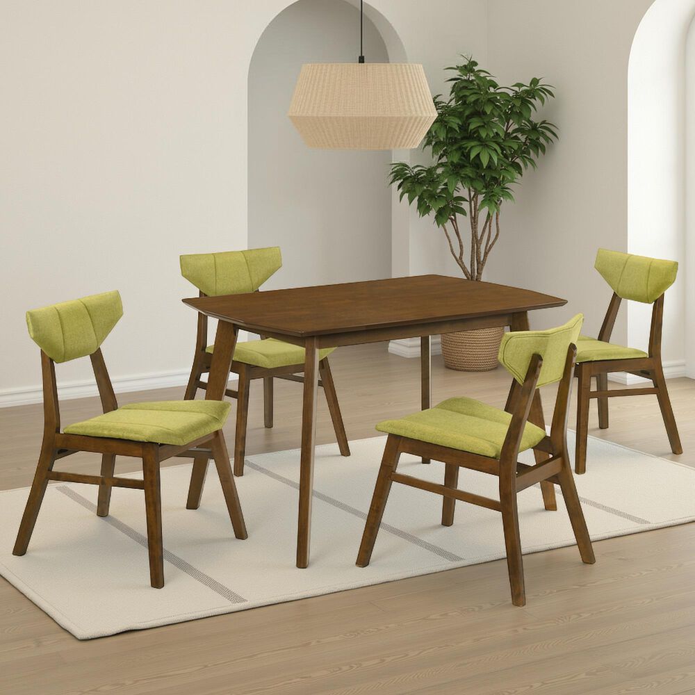Armen Living Amaris Side Chair with Olive Green Upholstery in Warm Walnut (Set of 4), , large