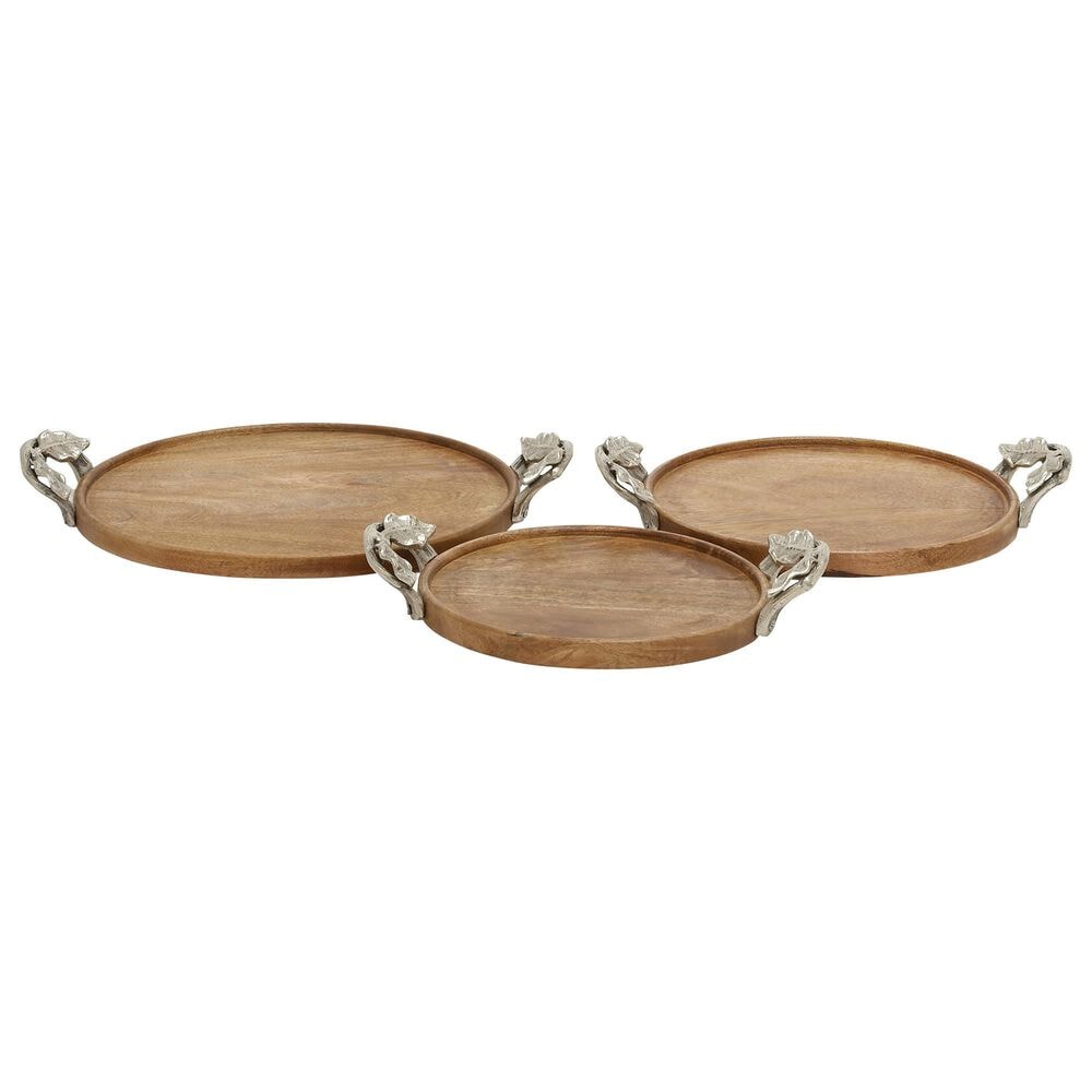 Maple and Jade Farmhouse Tray in Brown and Silver (Set of 3), , large