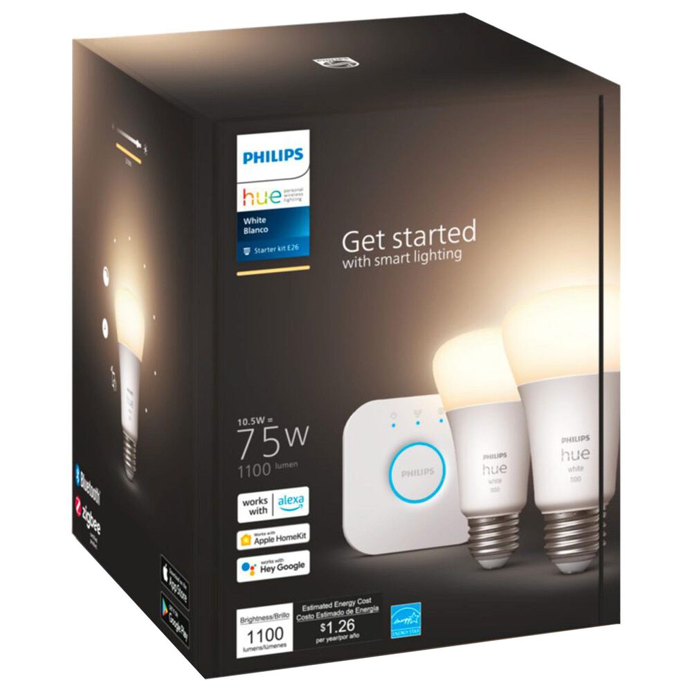 Philips Hue A19 75W LED Starter Kit in White, , large
