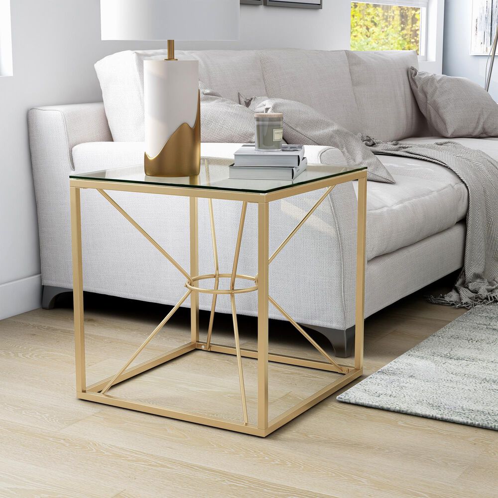 Furniture of America Hough Coffee Table Set in Gold and Clear &#40;Set of 2&#41;, , large