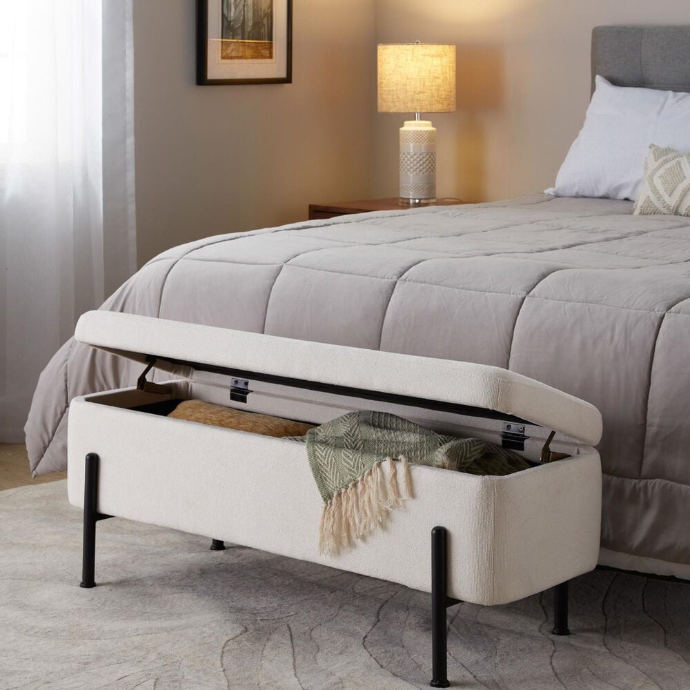 Lumisource Daniella Storage Bench with Cream Cushion in Black, , large