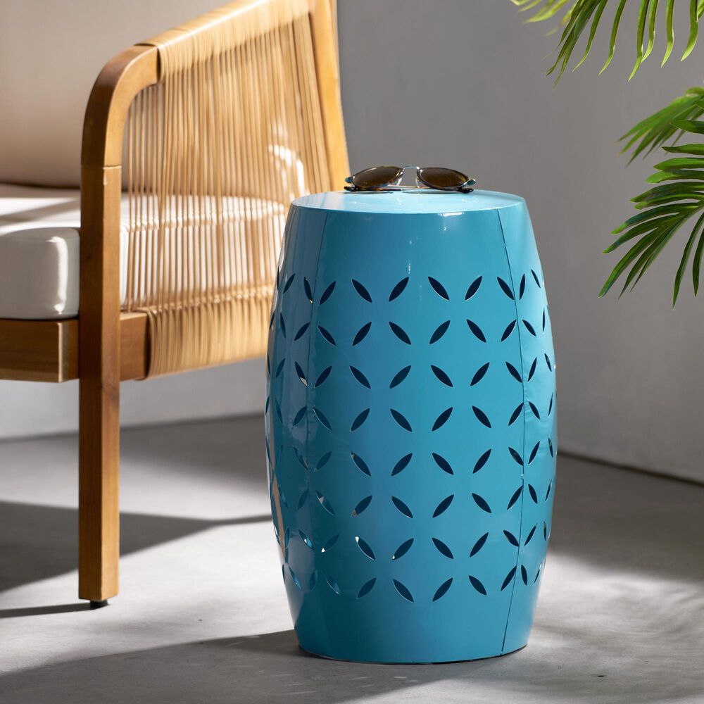 Hearth and Haven Lilac Outdoor Metal Side Table with Cylindrical Design in Blue, , large