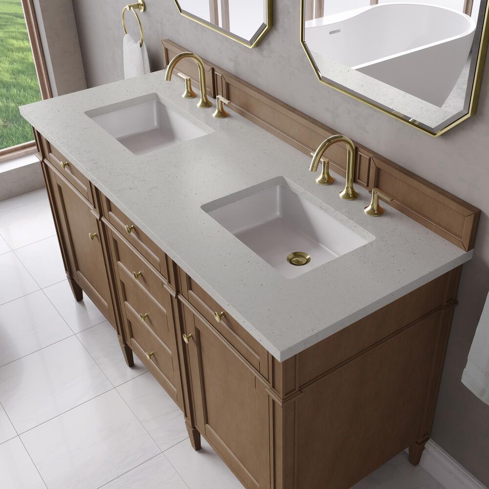James Martin Brittany 60" Double Bathroom Vanity in Pecan with 3 cm Lime Delight Silestone Top and Rectangular Sinks, , large