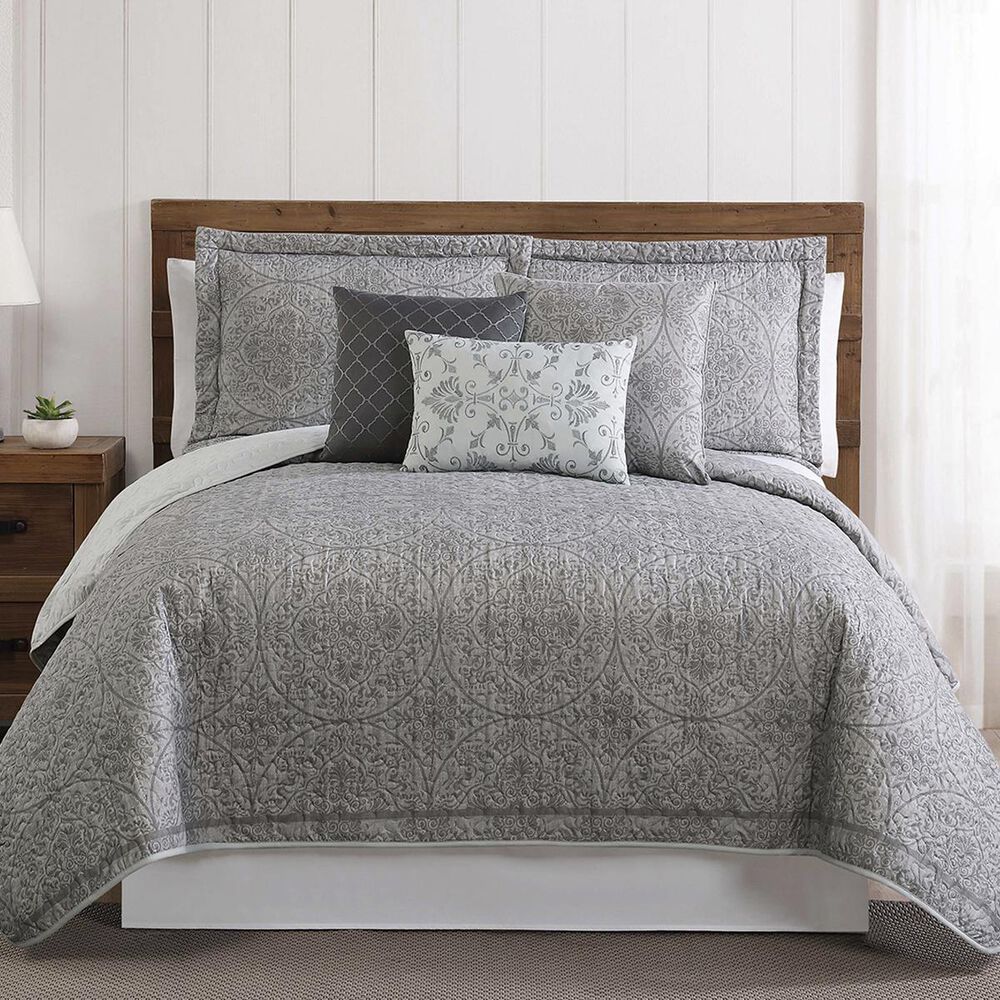 Pem America Style 212 6-Piece Queen Calista Quilt Set in White and Grey, , large