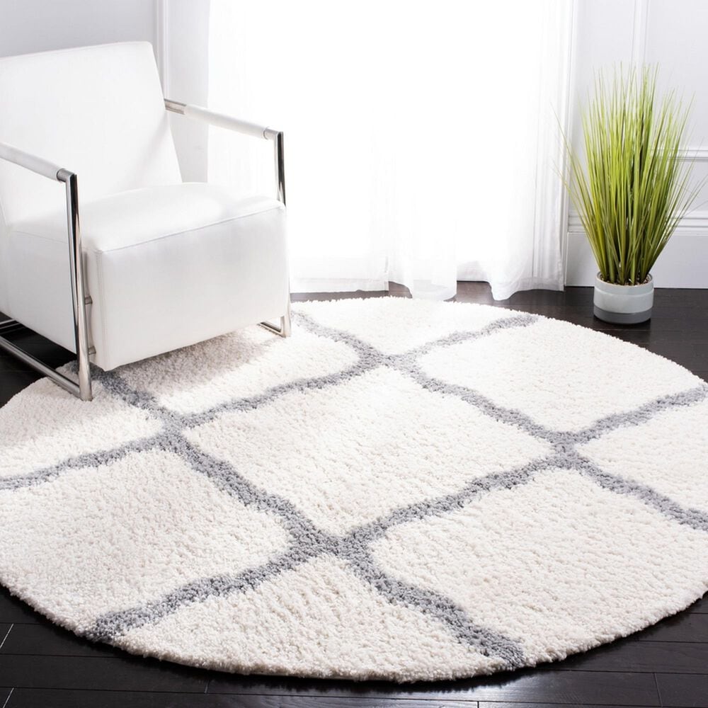 Safavieh Parma Shag PMA521A 6&#39;7&quot; Round Cream and Grey Area Rug, , large