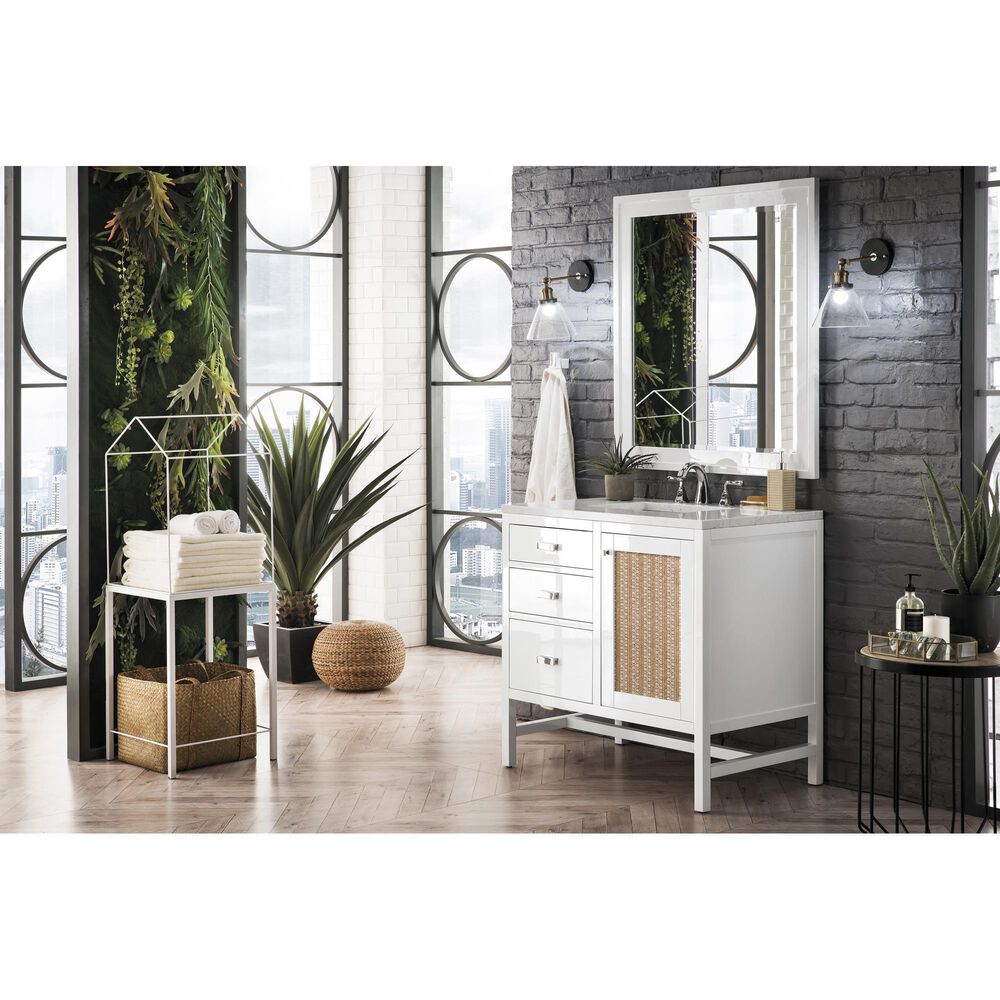 James Martin Vanities Addison 36&quot; Single Bathroom Vanity in Glossy White with 3 cm Eternal Jasmine Pearl Quartz Top and Rectangular Sink, , large