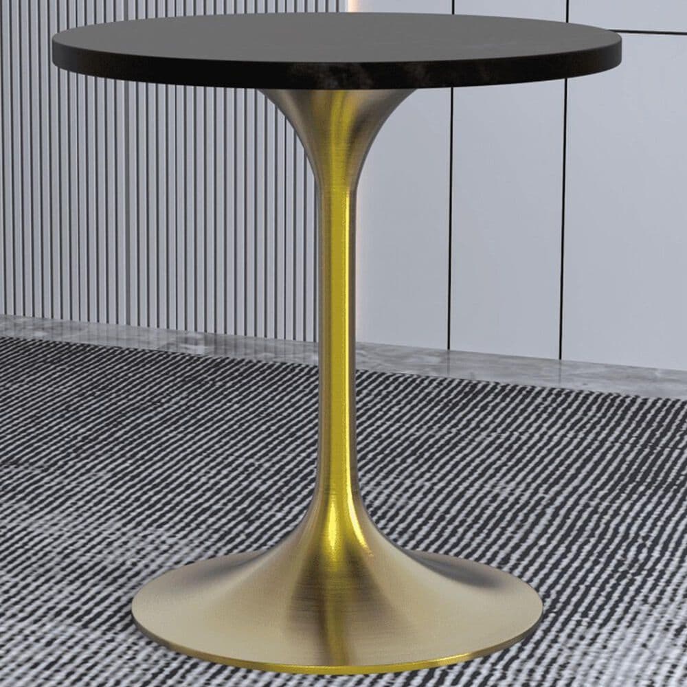 Leisuremod Verve 27&quot; Round Dining Table with MDF Top in Brushed Gold and Black - Table Only, , large