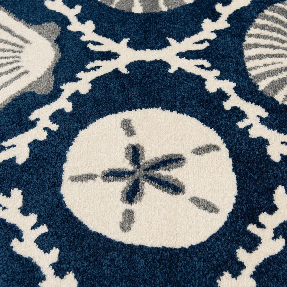 Central Oriental Terrace Tropic Coastal Coral Lattice 5&#39; x 7&#39;3&quot; Sapphire and Snow Area Rug, , large