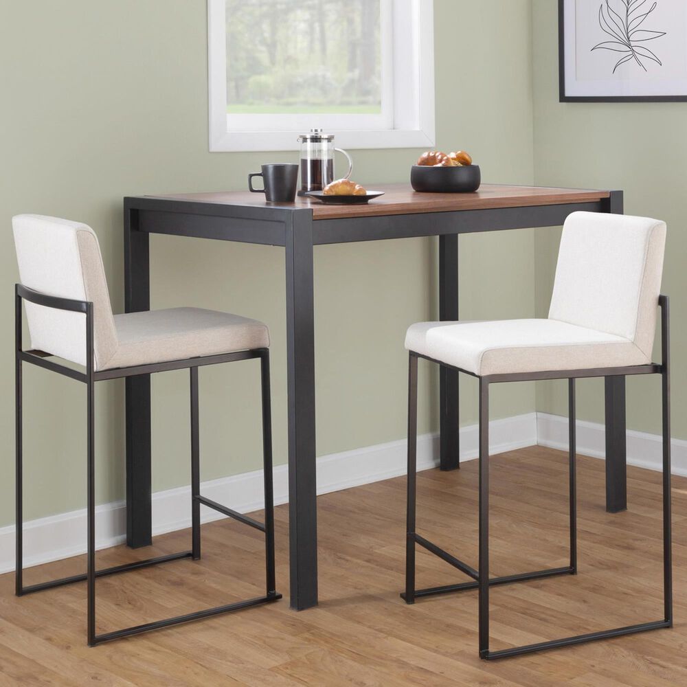 Lumisource Fuji High Back Counter Stool with Beige Fabric Cushion in Black &#40;Set of 2&#41;, , large