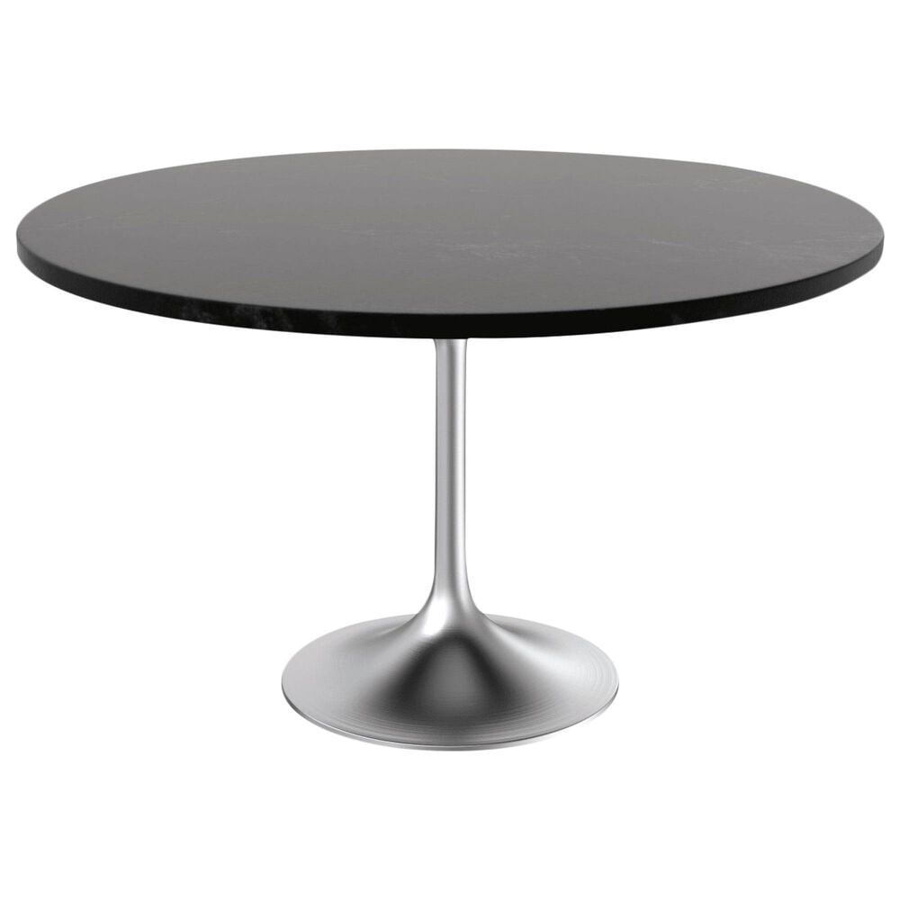 Leisuremod LeisureMod Verve Collection 48 Round Dining Table, Brushed Chrome Base with Black MDF Top, , large