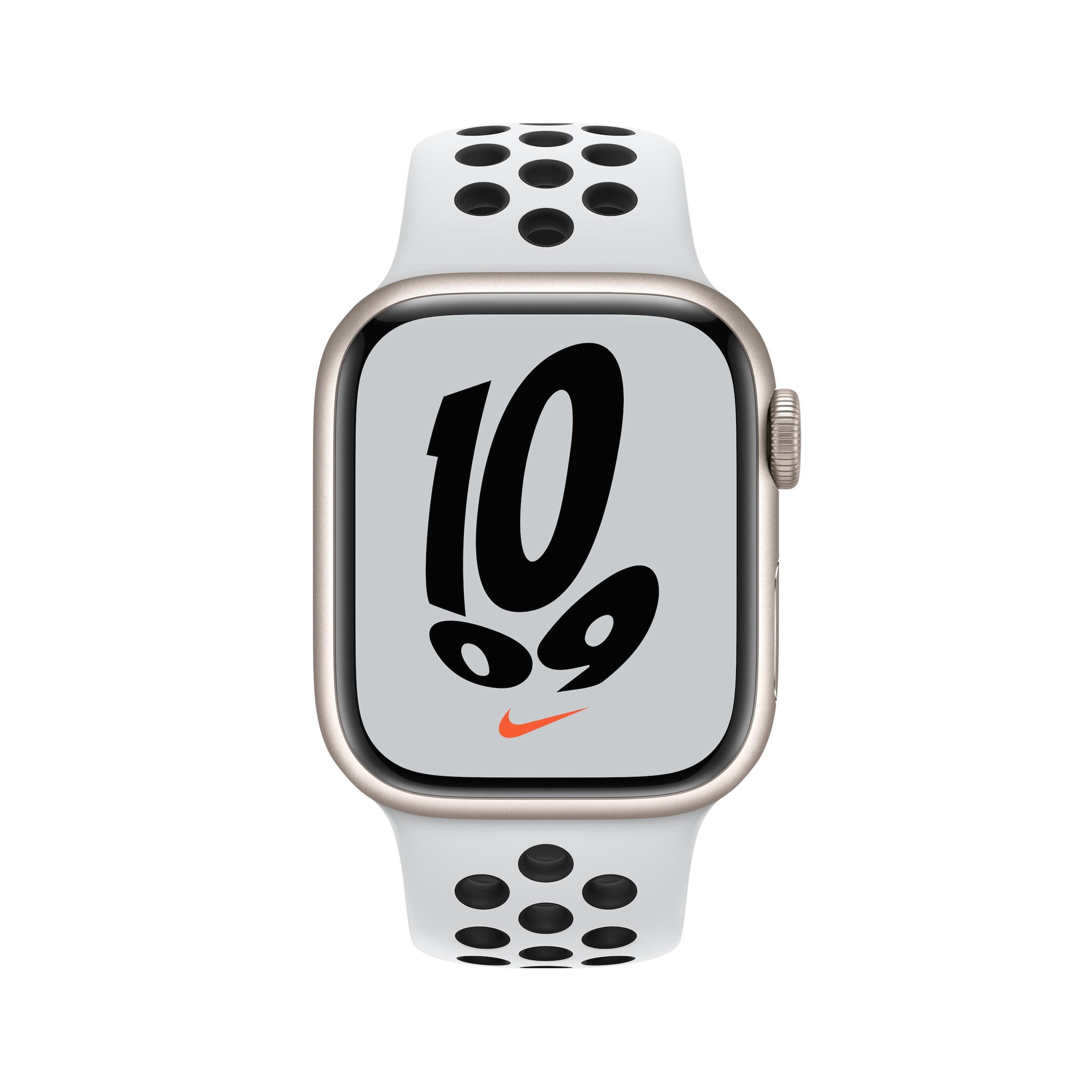 Apple Watch Nike Series 7 (GPS + Cellular) 41mm Starlight Aluminum Case  with Pure Platinum/Black Nike Sport Band | Nebraska Furniture Mart