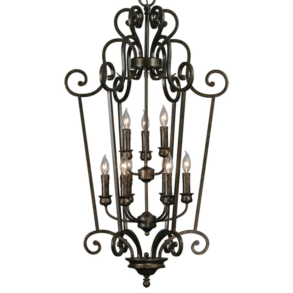 Golden Lighting Heartwood 9-Light Caged Foyer Chandelier in Burnt Sienna, , large