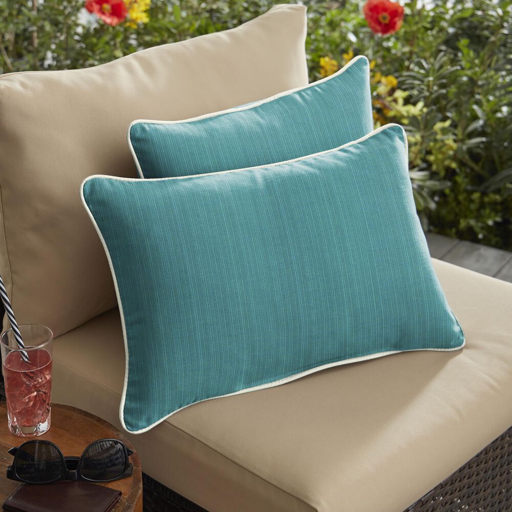 Sorra Home Sunbrella 12" x 24" Pillow in Dupione Deep Sea (Set of 2), , large