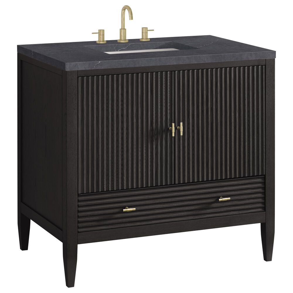James Martin Vanities Myrrin 36" Vanity in Carbon Oak with 3 cm Charcoal Soapstone Quartz Top, , large
