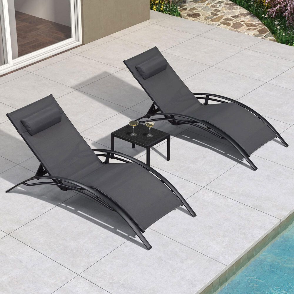 HOMLUX 3-Piece Oversized Patio Chaise Lounge Set in Grey, , large