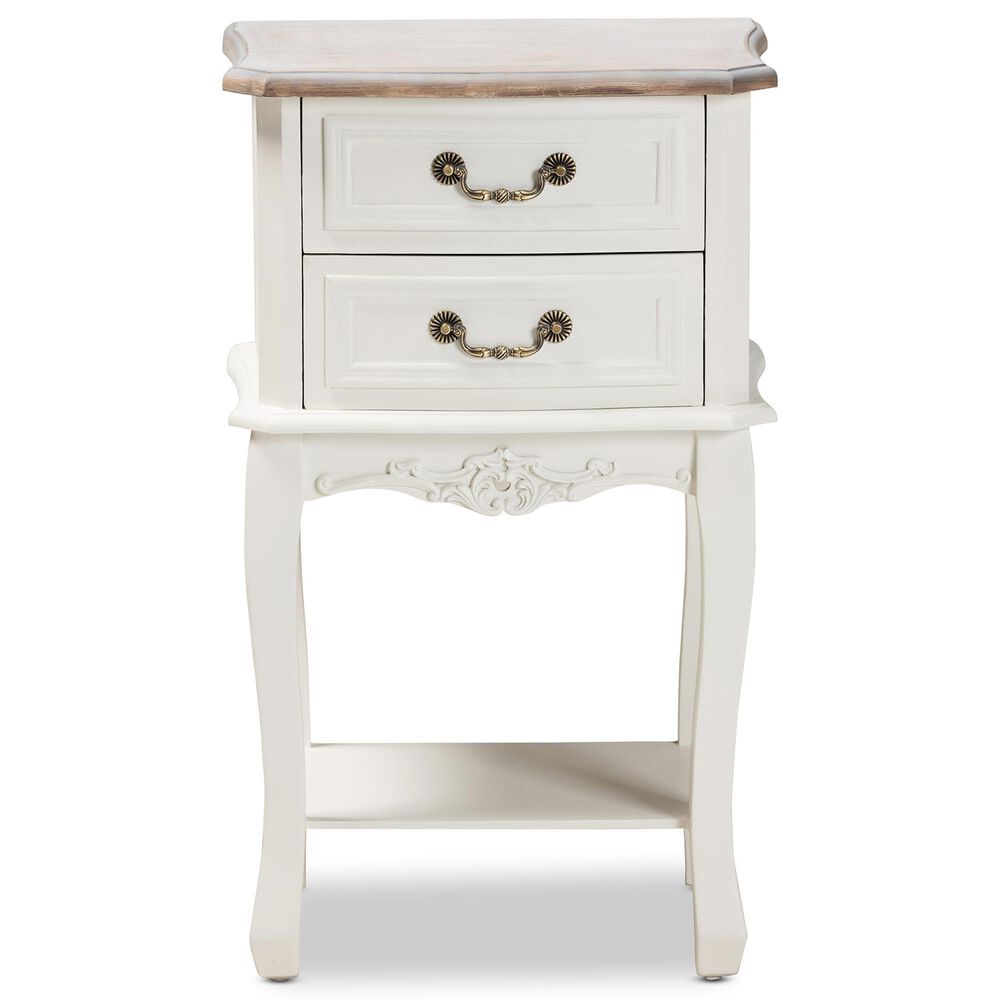 Baxton Studio Amalie 2-Drawer End Table in White and Oak, , large