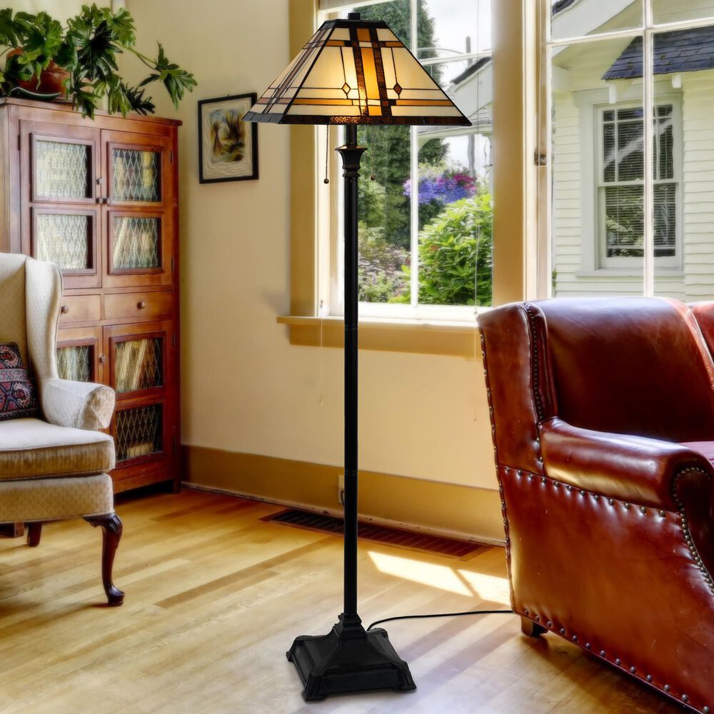 Timberlake Tiffany Style Stained Glass Floor Lamp in Bronze, , large