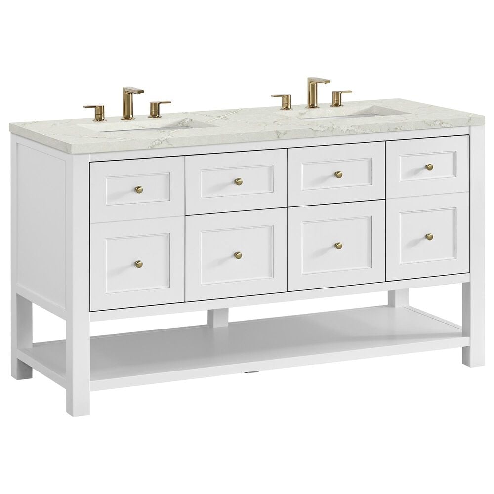 James Martin Vanities Breckenridge 60" Double Bathroom Vanity in Bright White with 3 cm Eternal Jasmine Pearl Silestone Top, Rectangular Sinks and FreePower Wireless Charger, , large