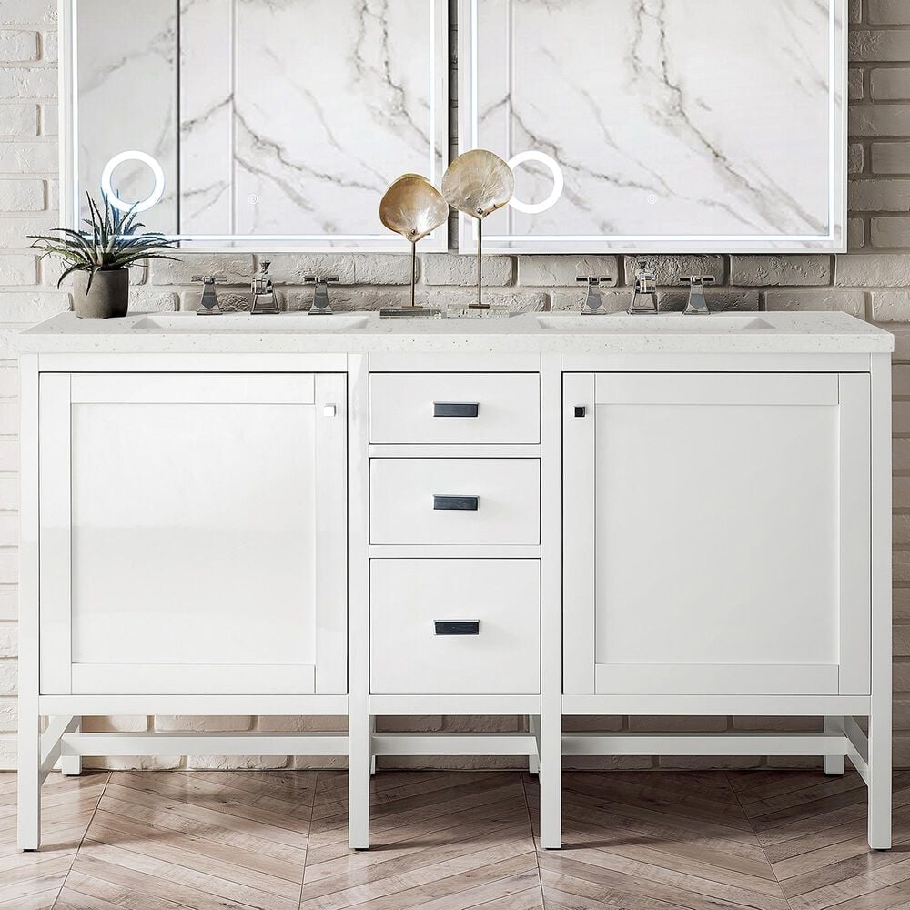 James Martin Vanities Addison 60&quot; Double Bathroom Vanity in Glossy White with 3 cm Lime Delight Quartz Top and Rectangular Sinks, , large