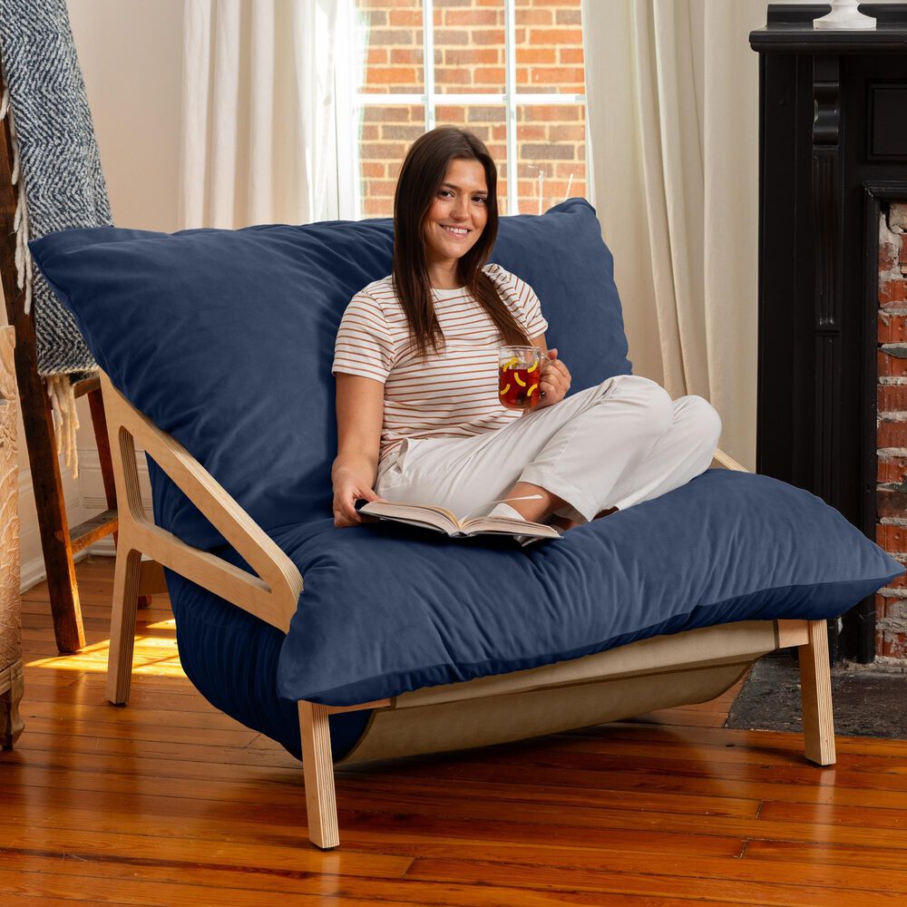 Jaxx Saxx Lush Velvet Bean Bag Lounge Chair in Navy Blue, , large