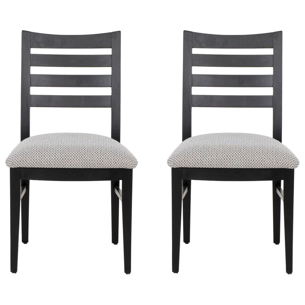 Linon Home Decor Flynn Side Chair with Blue and Beige Fabric Cushion in Black (Set of 2), , large