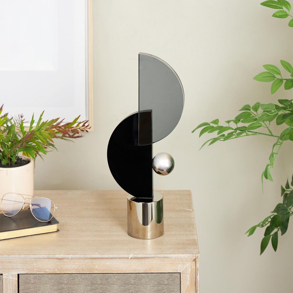 Maple and Jade Abstract Decorative Sculpture with Orb and Base in Black and Silver, , large