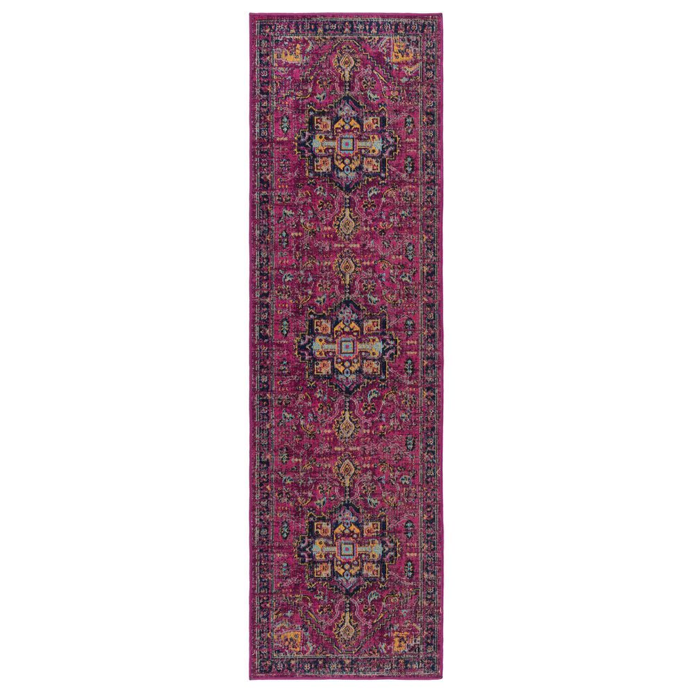Kaleen Rugs Kaleen Rugs Zuma Beach 2"2" x 7"6" Pink, Plum, Gold, Navy, Grey, Turquoise and Black Runner, , large